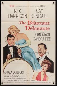 9c670 RELUCTANT DEBUTANTE 1sh '58 artwork of Rex Harrison & sexiest grown up Sandra Dee!