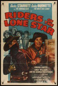 9c687 RIDERS OF THE LONE STAR 1sh '47 art of Starrett as The Durango Kid with Smiley Burnette!