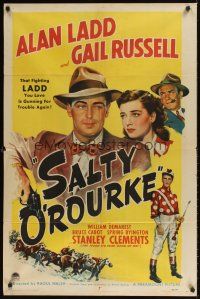 9c710 SALTY O'ROURKE style A 1sh '45 Alan Ladd, Gail Russell, gambling, cool horse racing artwork!