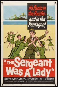 9c732 SERGEANT WAS A LADY 1sh '61 Martin West, wacky artwork of military women chasing after man!