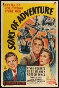 9c770 SONS OF ADVENTURE 1sh '48 Lynne Roberts, Russell Hayden, the story of Hollywood's stunt-men!