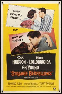 9c800 STRANGE BEDFELLOWS 1sh '65 Gina Lollobrigida & Rock Hudson love to fight, but not at night!