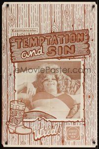 9c849 TEMPTATION & SIN 1sh '70s x-rated, wacky image of sexy woman in bed, wild!