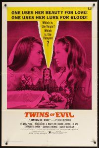9c922 TWINS OF EVIL 1sh '72 cool horror art of Madeleine & Mary Collinson, Dracula, Hammer!