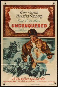 9c924 UNCONQUERED 1sh R55 art of Gary Cooper with sexy Paulette Goddard & two guns!