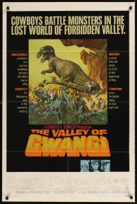 9c935 VALLEY OF GWANGI 1sh '69 Ray Harryhausen, great artwork of cowboys vs dinosaurs!