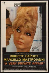 9c941 VERY PRIVATE AFFAIR 1sh '62 Louis Malle's Vie Privee, super c/u of sexiest Brigitte Bardot!