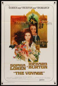 9c950 VOYAGE int'l 1sh '74 Vittorio De Sica, Peak art of sexy Sophia Loren & Richard Burton!