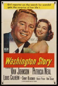 9c954 WASHINGTON STORY 1sh '52 great close up image of Van Johnson & Patricia Neal!