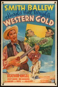 9c961 WESTERN GOLD 1sh '37 art of Smith Ballew playing guitar, from Harold Bell Wright story!