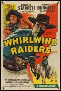 9c969 WHIRLWIND RAIDERS 1sh '48 Charles Starrett as The Durango Kid & Smiley Burnette!