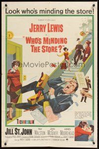 9c972 WHO'S MINDING THE STORE 1sh '63 Jerry Lewis is the unhandiest handyman, Jill St. John