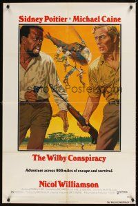 9c974 WILBY CONSPIRACY 1sh '75 cool art of Sidney Poitier with pistol & Michael Caine with rifle!
