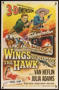 9c980 WINGS OF THE HAWK 1sh '53 art of Van Heflin & Julie Adams shooting, Budd Boetticher 3-D!