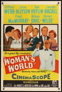 9c986 WOMAN'S WORLD 1sh '54 June Allyson, Clifton Webb, Van Heflin, Lauren Bacall, MacMurray, Dahl