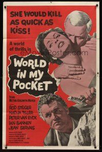 9c987 WORLD IN MY POCKET 1sh '62 Rod Steiger, the kiss & kill doll, girl-trap to steal a million!