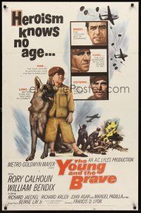 9c993 YOUNG & THE BRAVE 1sh '63 Rory Calhoun, William Bendix, art of heroic boy & German Shepherd!