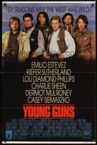 9c996 YOUNG GUNS 1sh '88 Emilio Estevez, Charlie Sheen, Kiefer Sutherland,Lou Diamond Phillips