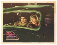 9d335 CRY OF THE CITY LC #5 '48 close up of Richard Conte & Shelley Winters in car, film noir!