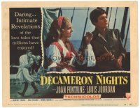 9d345 DECAMERON NIGHTS LC #6 '53 Joan Fontaine standing by Louis Jourdan on deck of ship!