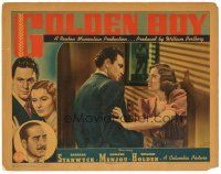 9d435 GOLDEN BOY LC '39 close up of Barbara Stanwyck holding off boxer/violinist William Holden!
