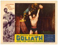9d438 GOLIATH & THE BARBARIANS LC #1 '59 c/u of Steve Reeves holding his enemy over his head!
