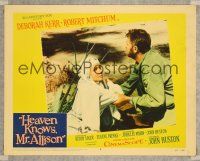 9d467 HEAVEN KNOWS MR. ALLISON LC #8 '57 c/u of scruffy Robert Mitchum helping nun Deborah Kerr!