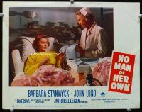 9d653 NO MAN OF HER OWN LC #5 '50 Barbara Stanwyck showing baby blanket in hospital!