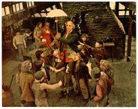 9d665 OLIVER color 11x14 still '69 orphans gather around Ron Moody as Fagin holding umbrella!