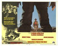 9d671 ONCE UPON A TIME IN THE WEST LC #6 '69 great image of Bronson through Fonda's legs, Leone!