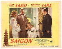 9d751 SAIGON LC #6 '48 Veronica Lake in white watches Alan Ladd held at gunpoint by Luis Van Rooten!