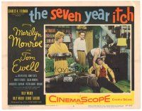 9d005 SEVEN YEAR ITCH LC #5 '55 Billy Wilder, Tom Ewell & Robert Strauss watch sexy Marilyn Monroe!
