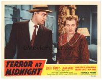 9d864 TERROR AT MIDNIGHT LC #7 '56 close up of Scott Brady & Joan Vohs, film noir!