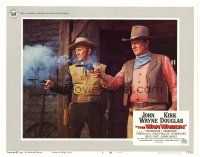 9d950 WAR WAGON LC #6 '67 best close up of cowboys John Wayne & Kirk Douglas shooting their guns!