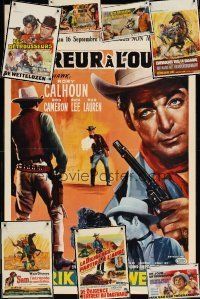 9e034 LOT OF 8 FOLDED AND UNFOLDED BELGIAN POSTERS FOR AMERICAN AND ENGLISH WESTERN MOVIES '60s