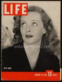 9e184 LIFE MAGAZINE magazine January 23, 1939 portrait of Bette Davis by Alfred Eisenstaedt!