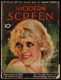 9e155 MODERN SCREEN magazine February 1933 wonderful artwork of smiling blonde Bette Davis!