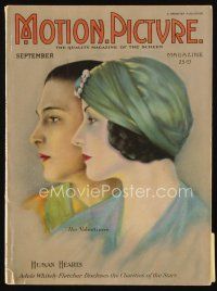 9e113 MOTION PICTURE magazine September 1923 art of Rudolph Valentino & wife by Russell Ball!