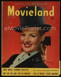 9e174 MOVIELAND magazine May 1947 c/u of sexy Betty Grable in top hat by Carlyle Blackwell Jr.!