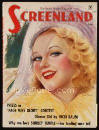 9e139 SCREENLAND magazine July 1935 art of beautiful smiling Ginger Rogers by Charles Sheldon!
