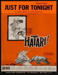 9e322 HATARI sheet music '62 Howard Hawks, John Wayne in Africa, Just For Tonight!