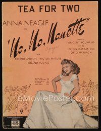 9e330 NO, NO, NANETTE sheet music '40 sexy full-length elegant Anna Neagle, Tea For Two!