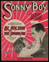 9e343 SINGING FOOL sheet music '28 great image of Davey Lee with Al Jolson, Sonny Boy!