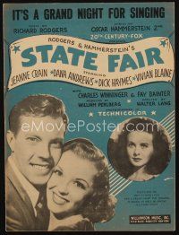 9e348 STATE FAIR sheet music '45 Jeanne Crain, Rogers & Hammerstein, It's A Grand Night for Singing