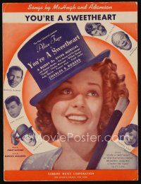 9e366 YOU'RE A SWEETHEART sheet music '37 super close up of pretty Alice Faye, the title song!
