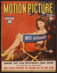 9e128 MOTION PICTURE magazine December 1940 Paulette Goddard in her chair by movie camera!