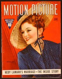 9e126 MOTION PICTURE magazine June 1939 smiling Myrna Loy wearing wide-brimmed hat!