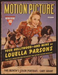 9e127 MOTION PICTURE magazine September 1940 Carole Lombard with her Boxer & Dalmatian dogs!