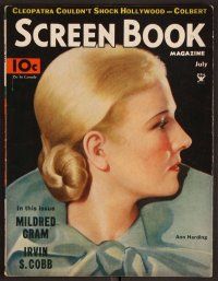 9e131 SCREEN BOOK magazine July 1934 great artwork profile portrait of pretty Ann Harding!