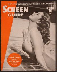 9e133 SCREEN GUIDE magazine September 1938 close up of sexy Arleen Whelan in swimming pool!